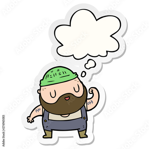 cartoon dock worker and thought bubble as a printed sticker
