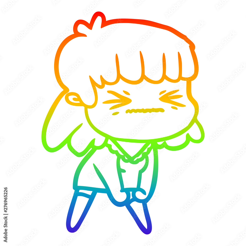 rainbow gradient line drawing cartoon angry girl rainbow gradient line drawing cartoon angry girl