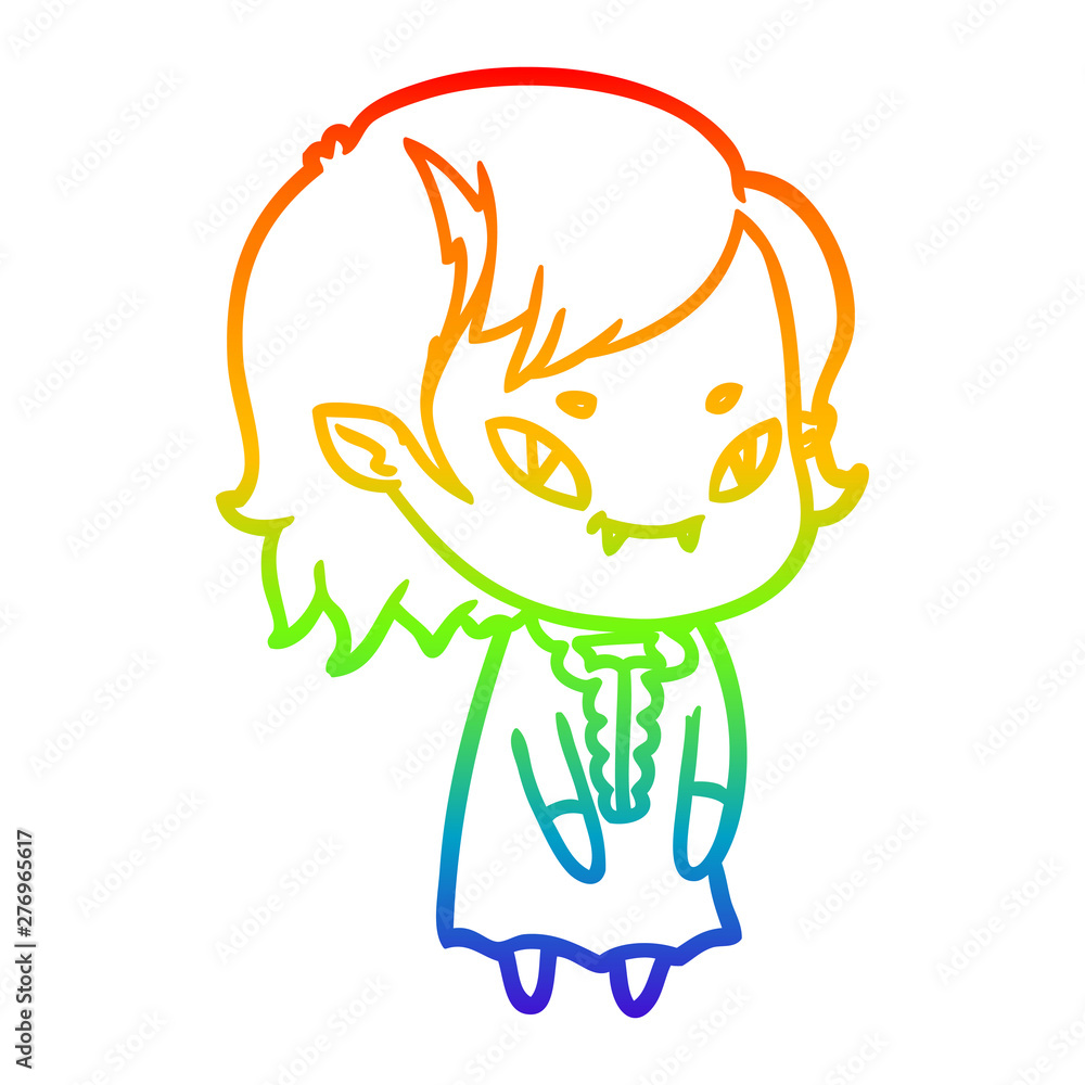 rainbow gradient line drawing cartoon friendly vampire girl rainbow gradient line drawing cartoon friendly vampire girl