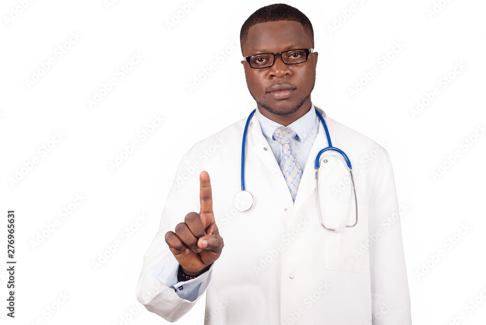 confident young man doctor isolated on white background.