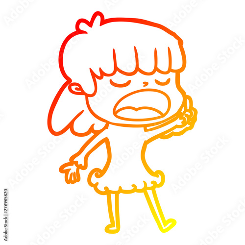 warm gradient line drawing cartoon woman talking loudly