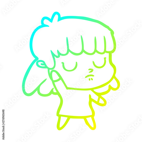 cold gradient line drawing cartoon indifferent woman