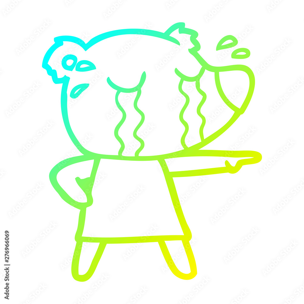 cold gradient line drawing cartoon crying bear in dress pointing cold gradient line drawing cartoon crying bear in dress pointing