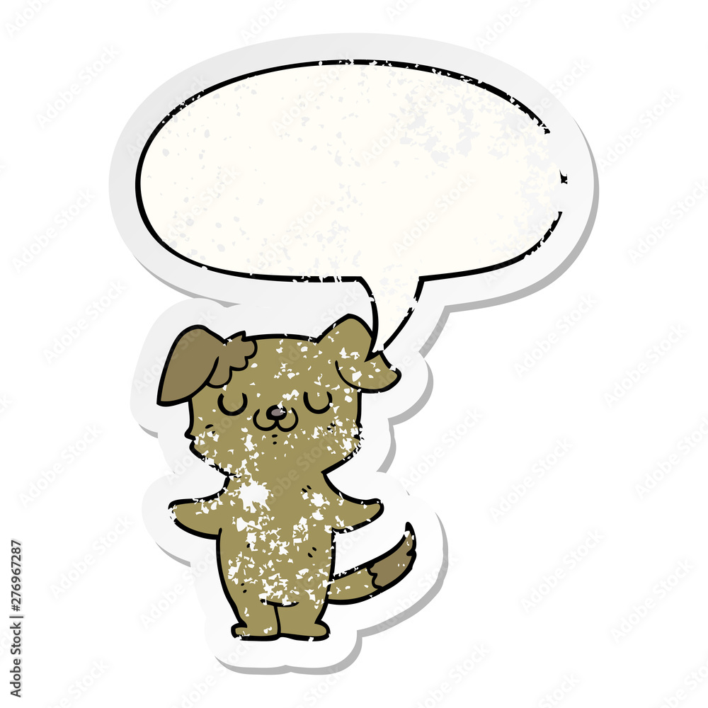 cartoon puppy and speech bubble distressed sticker cartoon puppy and speech bubble distressed sticker