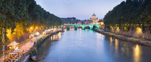 Canvas Print wide angle panorama of Tiber river with view to Cathedral of Saint's Peter in Ro
