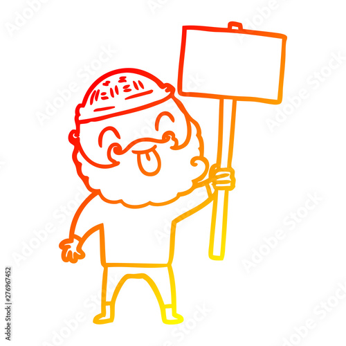 warm gradient line drawing bearded protester cartoon