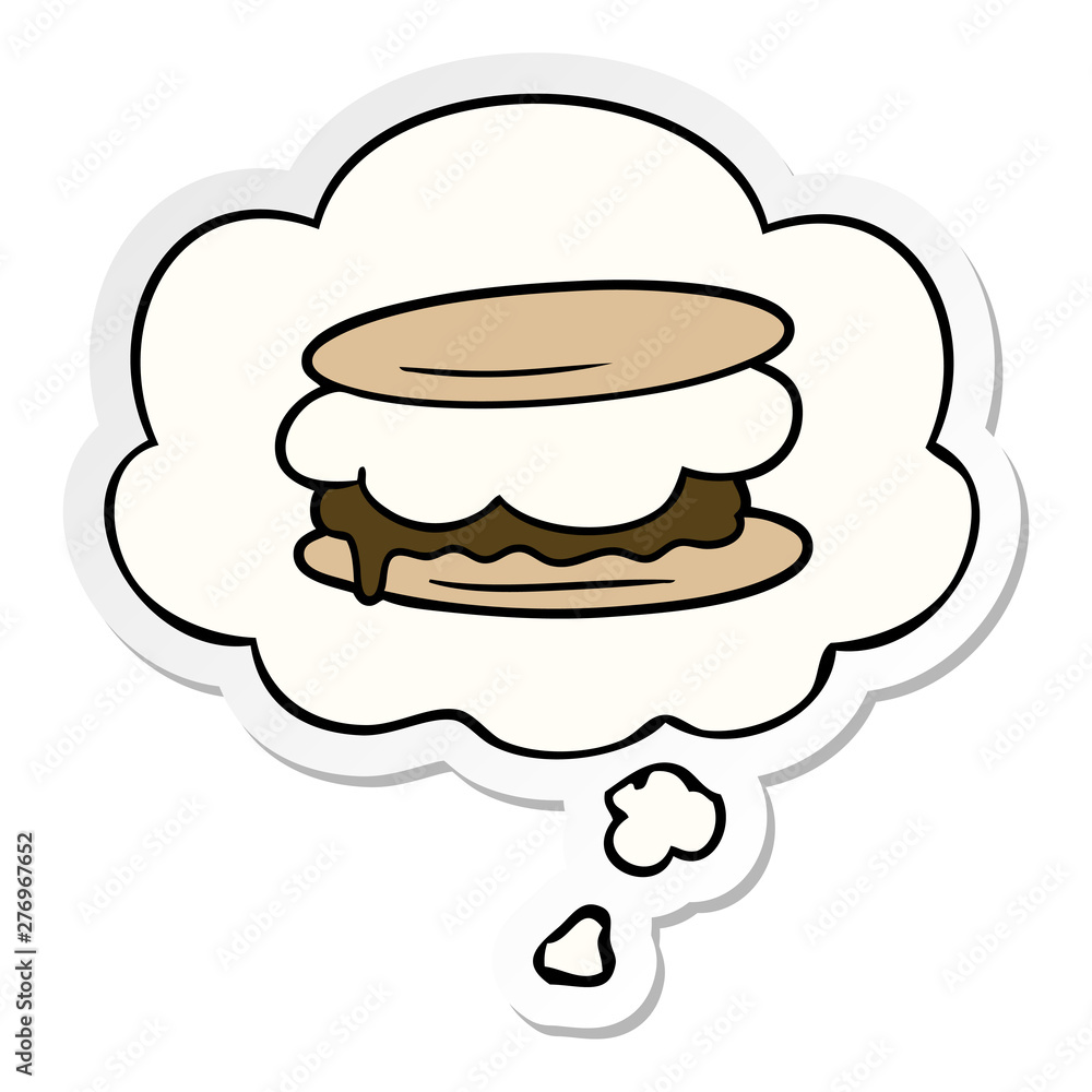smore cartoon and thought bubble as a printed sticker smore cartoon and thought bubble as a printed sticker