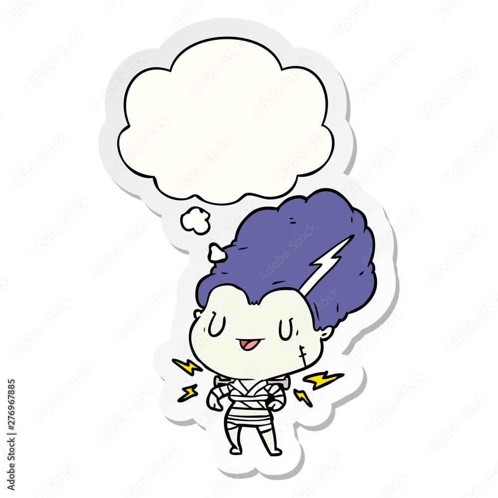 cartoon undead monster woman and thought bubble as a printed sticker cartoon undead monster woman and thought bubble as a printed sticker