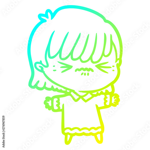 cold gradient line drawing annoyed cartoon girl