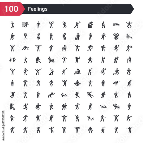 100 feelings icons set such as accomplished human, alive human, alone human, amazed amazing amused angry annoyed anxious