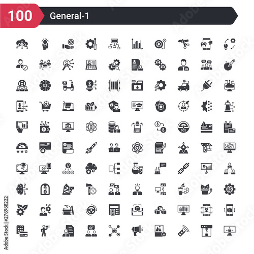100 general icons set such as 3d modeling, active sensor, add photos, advertising agency, advertising networks, affiliate link, agent script, agitation, annual fee
