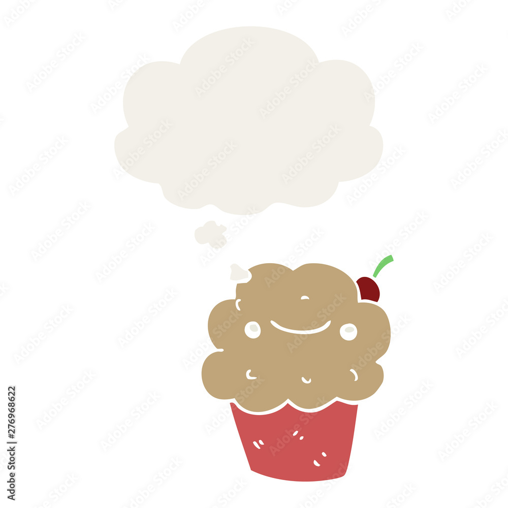 cartoon cupcake and thought bubble in retro style cartoon cupcake and thought bubble in retro style