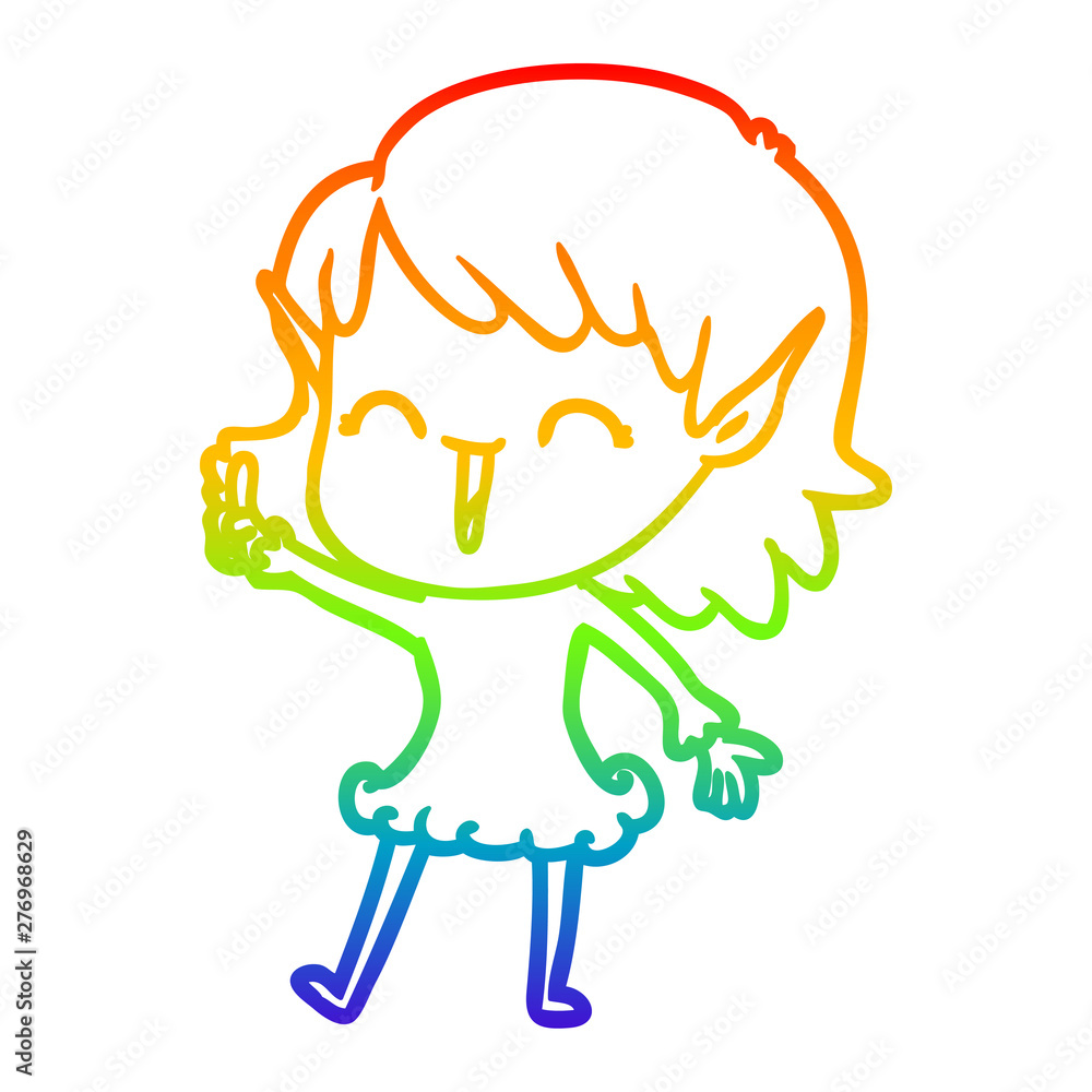 rainbow gradient line drawing cartoon elf girl rainbow gradient line drawing cartoon elf girl