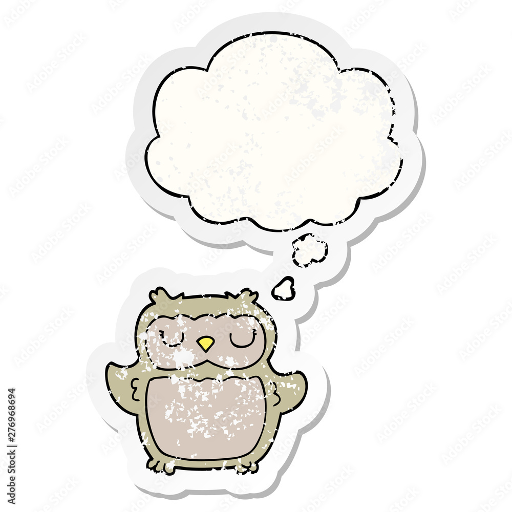 cartoon owl and thought bubble as a distressed worn sticker cartoon owl and thought bubble as a distressed worn sticker