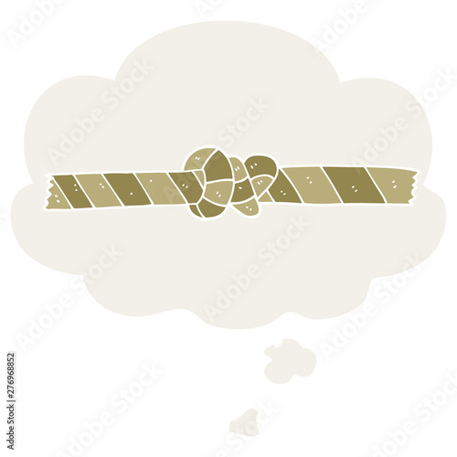 cartoon knotted rope and thought bubble in retro style