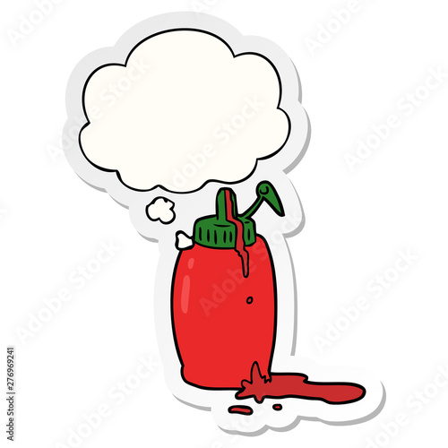 cartoon ketchup bottle and thought bubble as a printed sticker
