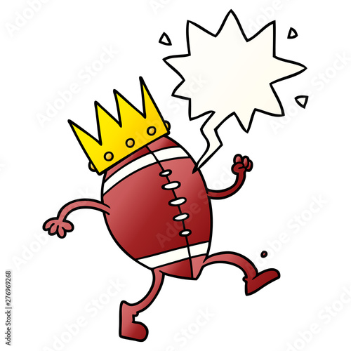 football and crown cartoon and speech bubble in smooth gradient style