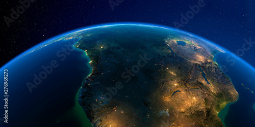 Fototapeta Naklejka Na Ścianę i Meble -  Detailed Earth at night. Southern Africa Angola and Congo