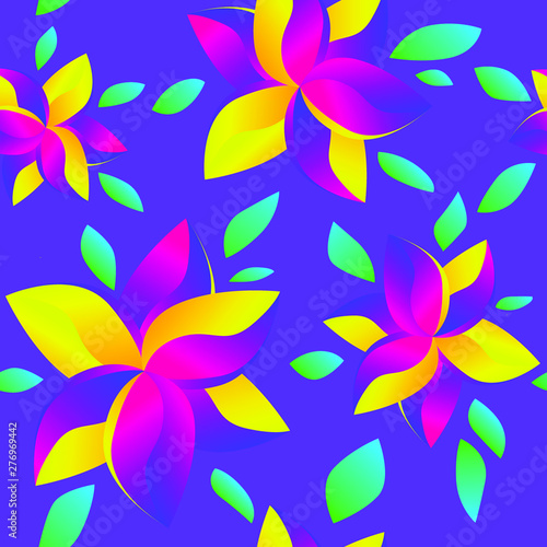 Colorful Gradient Floral Botanical Exotic Flower Seamless Background. Tropical fabric texture