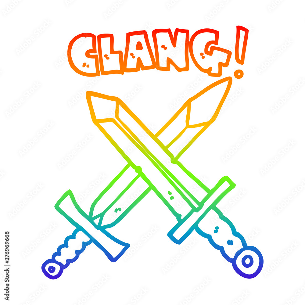 rainbow gradient line drawing cartoon sword fight rainbow gradient line drawing cartoon sword fight