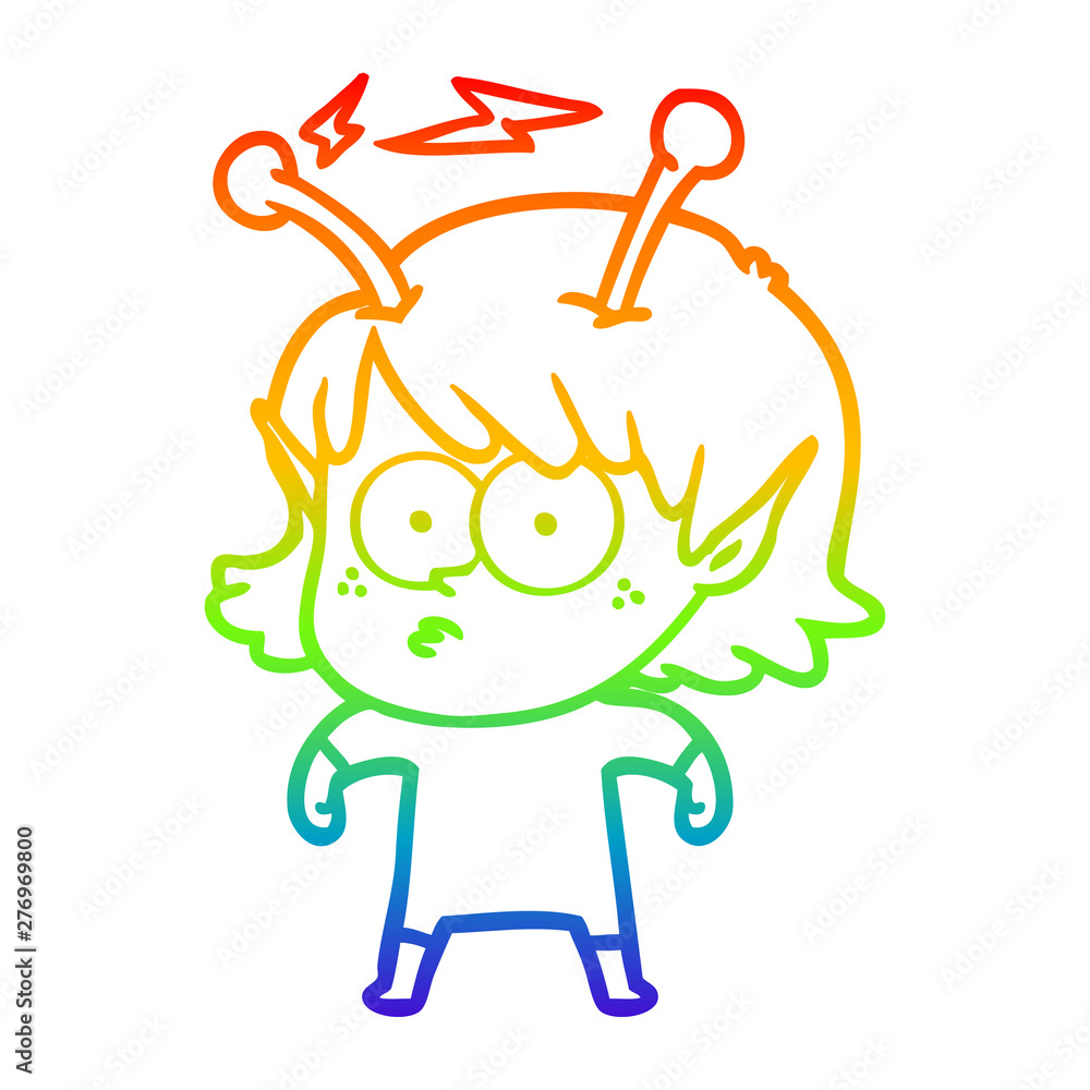 rainbow gradient line drawing cartoon alien girl rainbow gradient line drawing cartoon alien girl
