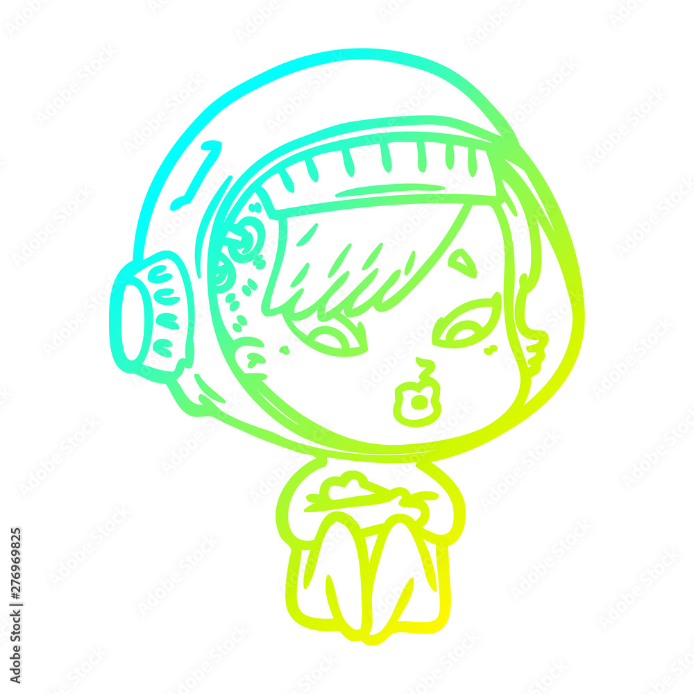 cold gradient line drawing cartoon astronaut woman cold gradient line drawing cartoon astronaut woman