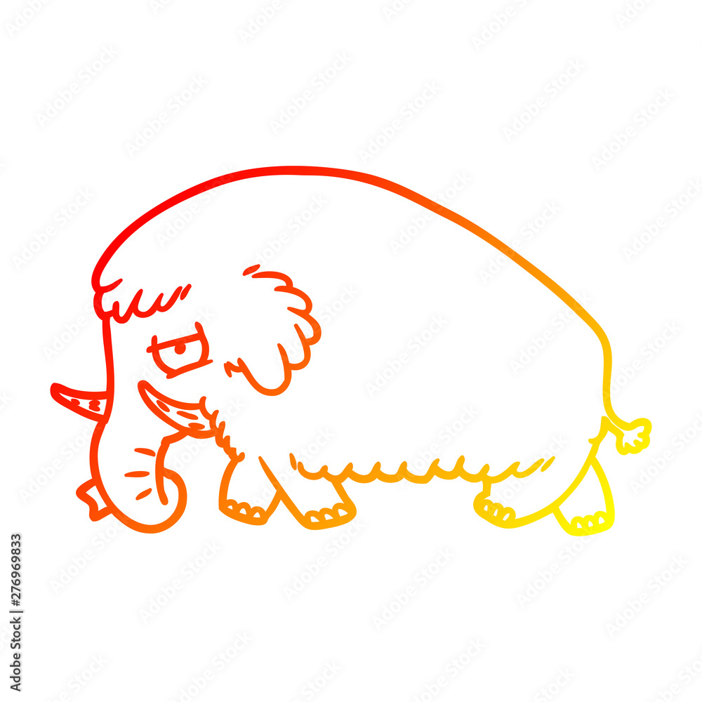 warm gradient line drawing cartoon mammoth
