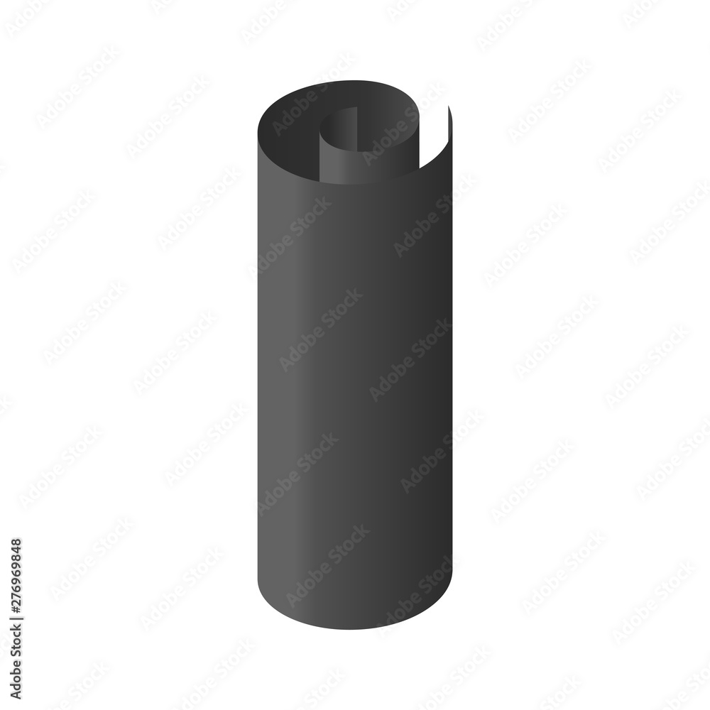 Paper black sheet scroll in isometric icon Paper black sheet scroll in isometric icon