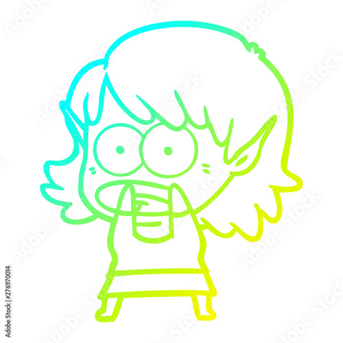 cold gradient line drawing cartoon shocked elf girl