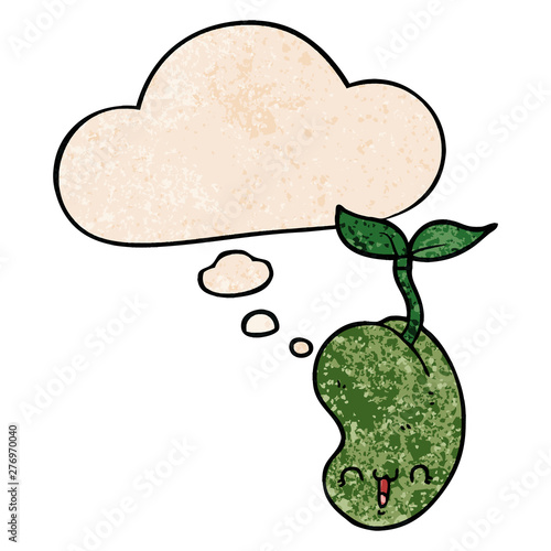 cute cartoon seed sprouting and thought bubble in grunge texture pattern style