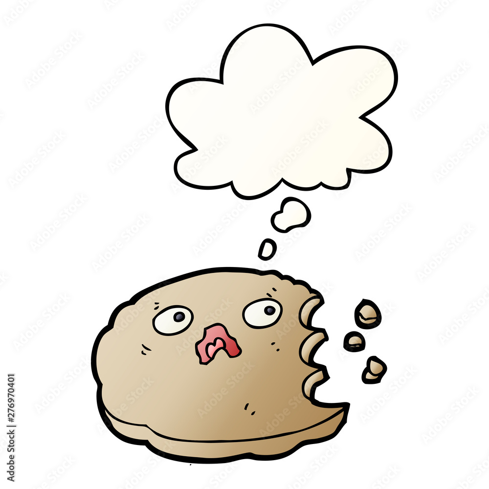 cartoon bitten cookie and thought bubble in smooth gradient style cartoon bitten cookie and thought bubble in smooth gradient style