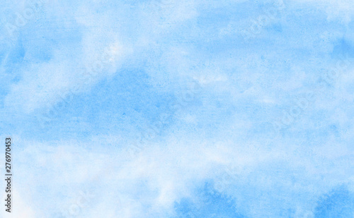 Creative aquarelle painted paper textured canvas for vintage design, invitation card, template. Sky shades blue color watercolor illustration, creative background, smeared light turquoise frame