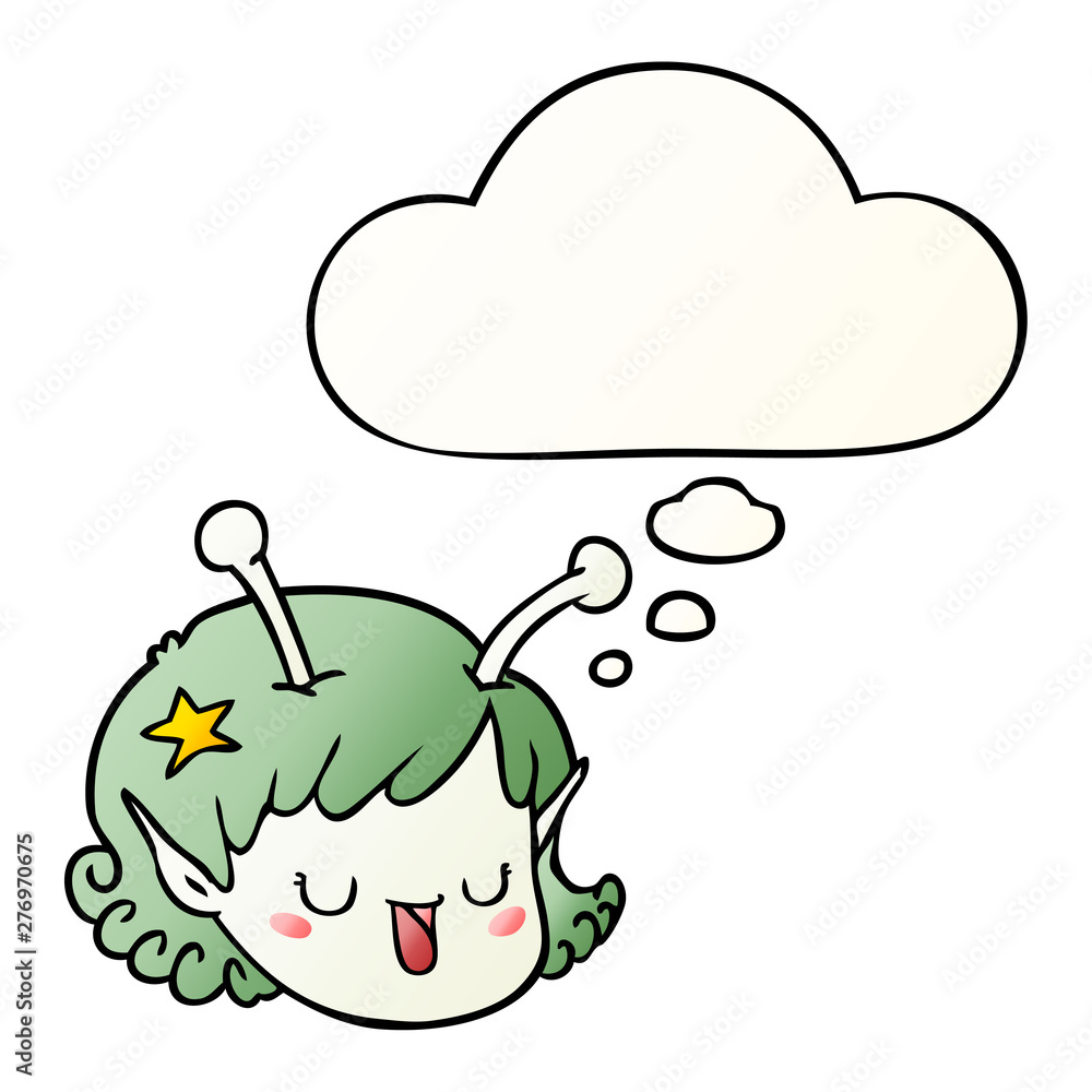 cartoon alien space girl face and thought bubble in smooth gradient style cartoon alien space girl face and thought bubble in smooth gradient style