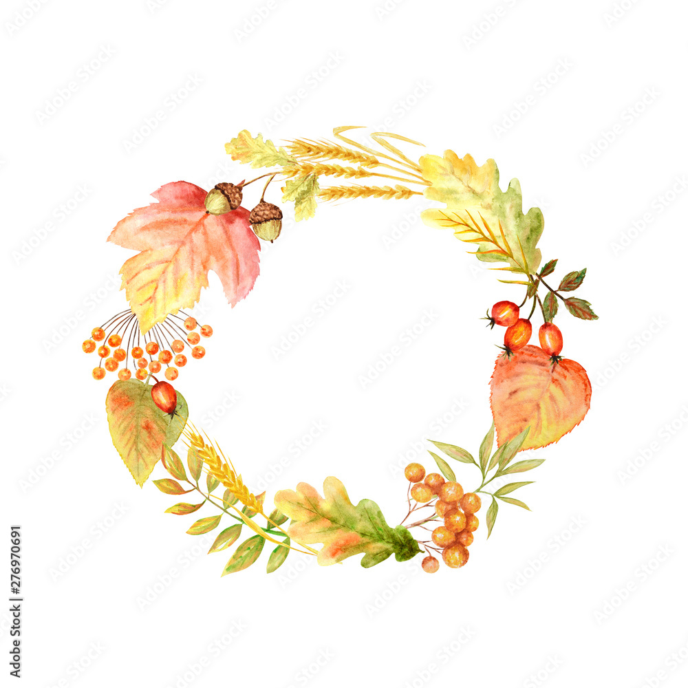 Naklejka premium Autumn leaf bright Frame isolated on a white background. Watercolor autumn leaf hand drawn illustration.