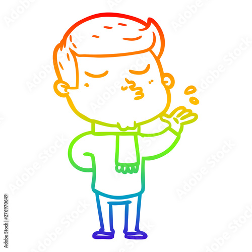 rainbow gradient line drawing cartoon model guy pouting
