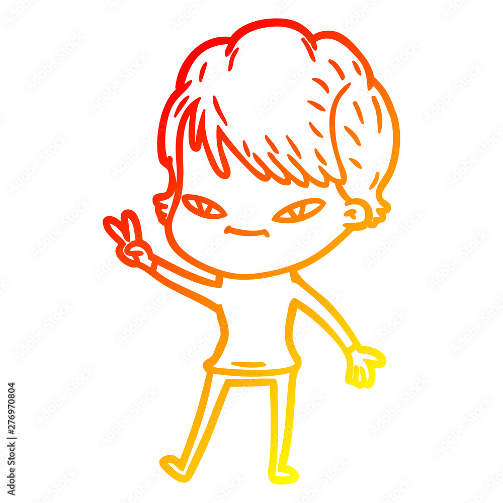 warm gradient line drawing cartoon happy woman warm gradient line drawing cartoon happy woman