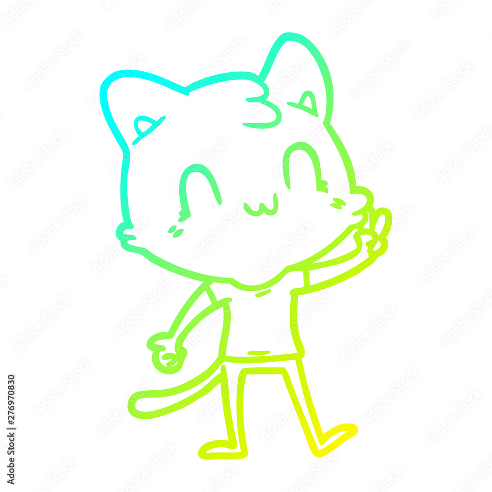 cold gradient line drawing cartoon happy cat giving peace sign cold gradient line drawing cartoon happy cat giving peace sign