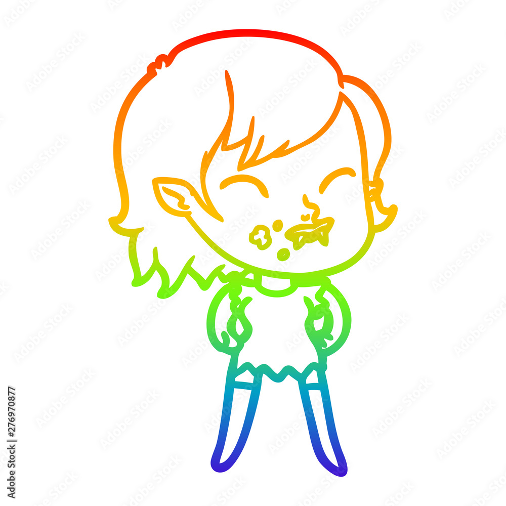 rainbow gradient line drawing cartoon vampire girl with blood on cheek rainbow gradient line drawing cartoon vampire girl with blood on cheek