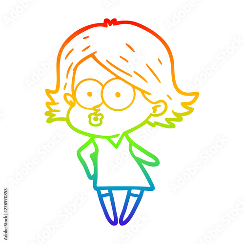 rainbow gradient line drawing cartoon girl pouting