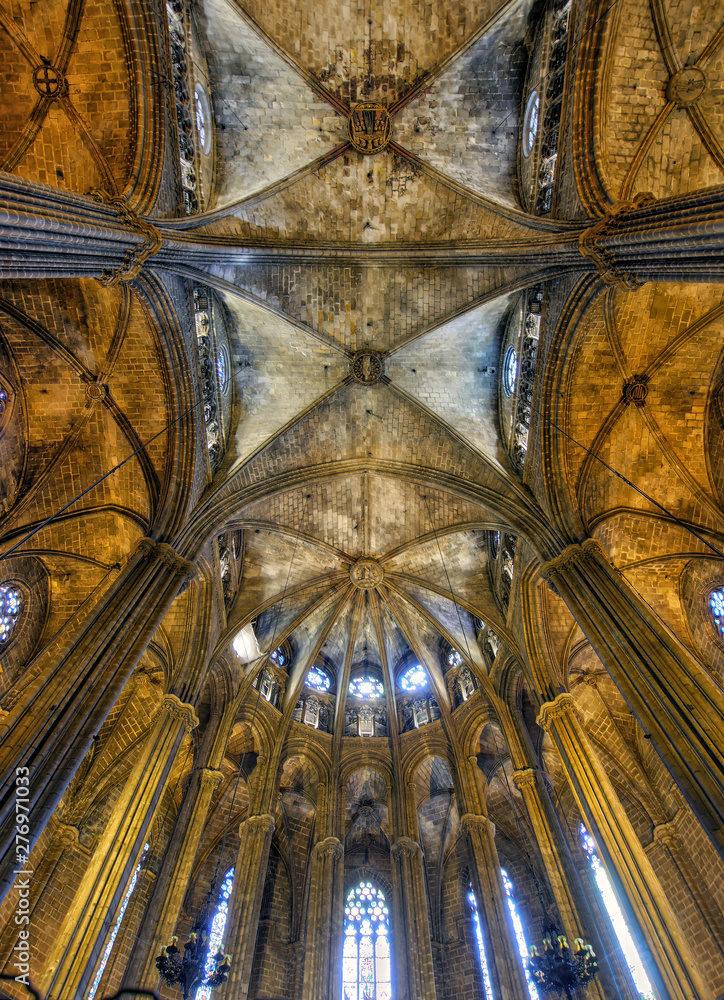 The nave of the Gothic Cathedral in the old town, Barcelona, Spain