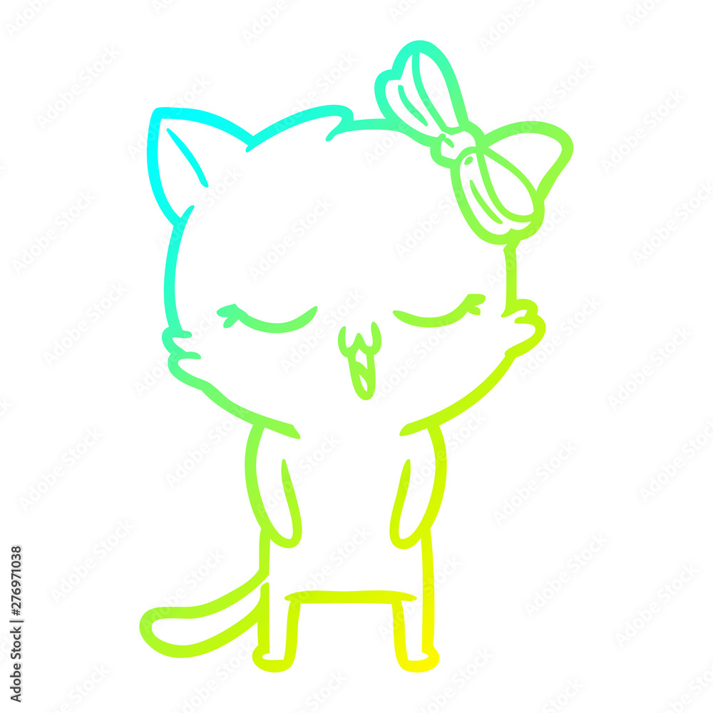 cold gradient line drawing cartoon cat with bow on head cold gradient line drawing cartoon cat with bow on head