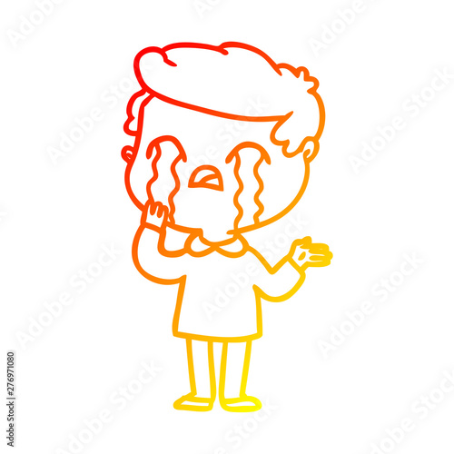 warm gradient line drawing cartoon man crying