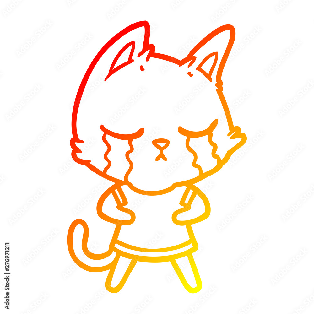 Fototapeta premium warm gradient line drawing crying cartoon cat
