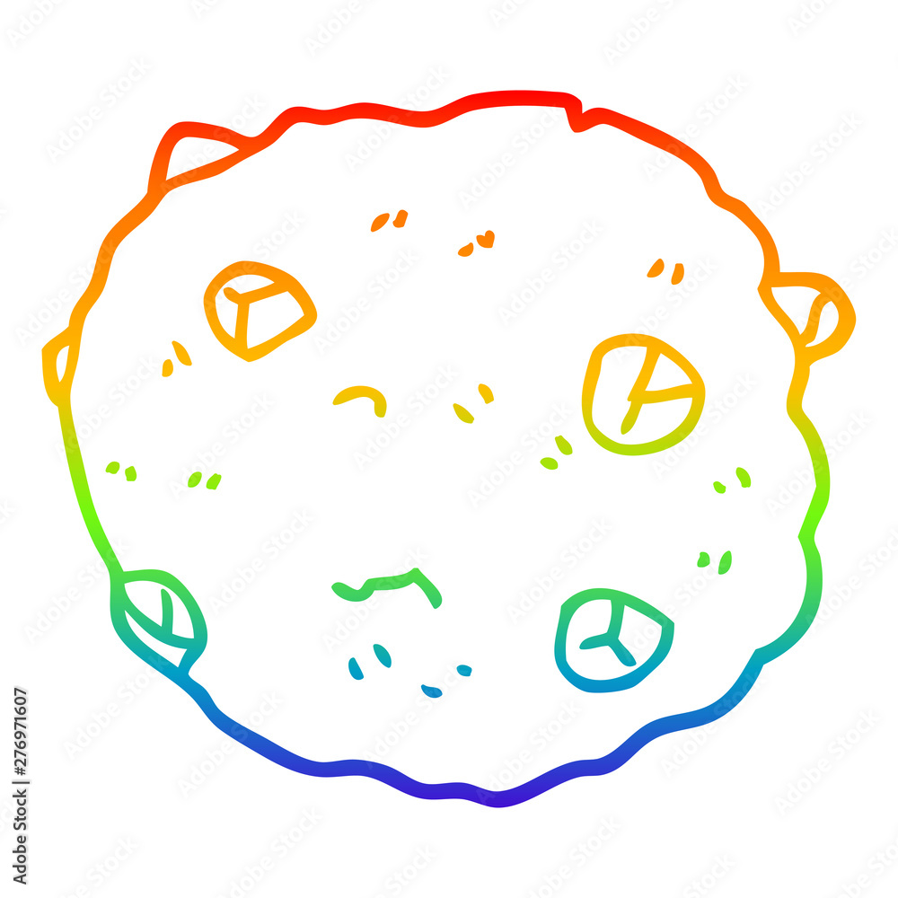 rainbow gradient line drawing cartoon chocolate chip cookie