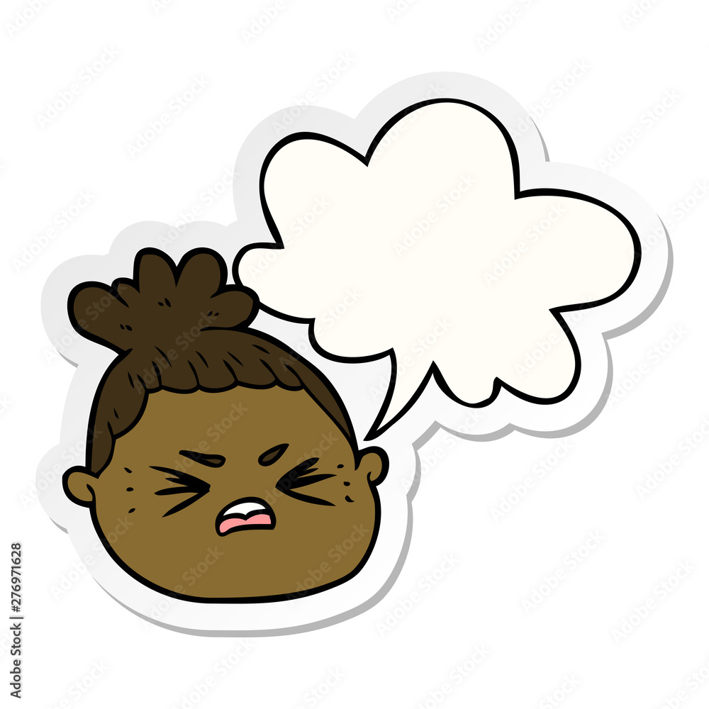 cartoon female face and speech bubble sticker cartoon female face and speech bubble sticker