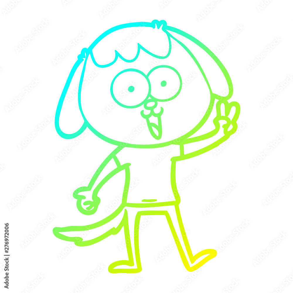 Fototapeta premium cold gradient line drawing cute cartoon dog