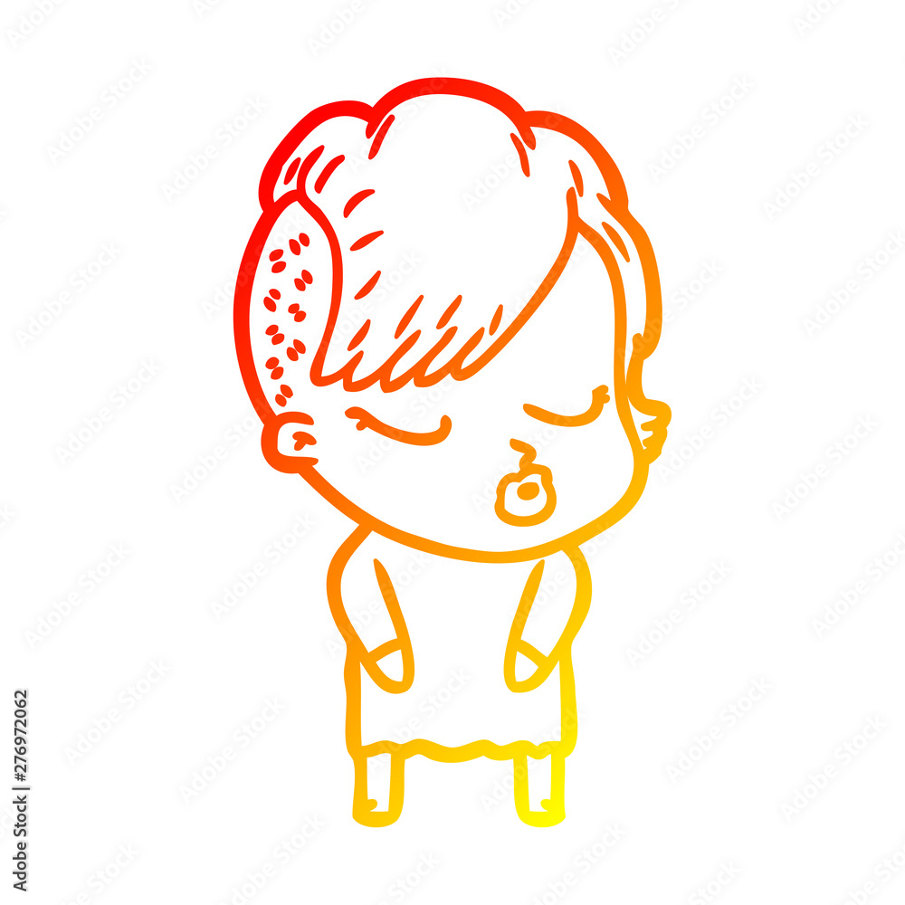 warm gradient line drawing cartoon pretty hipster girl warm gradient line drawing cartoon pretty hipster girl