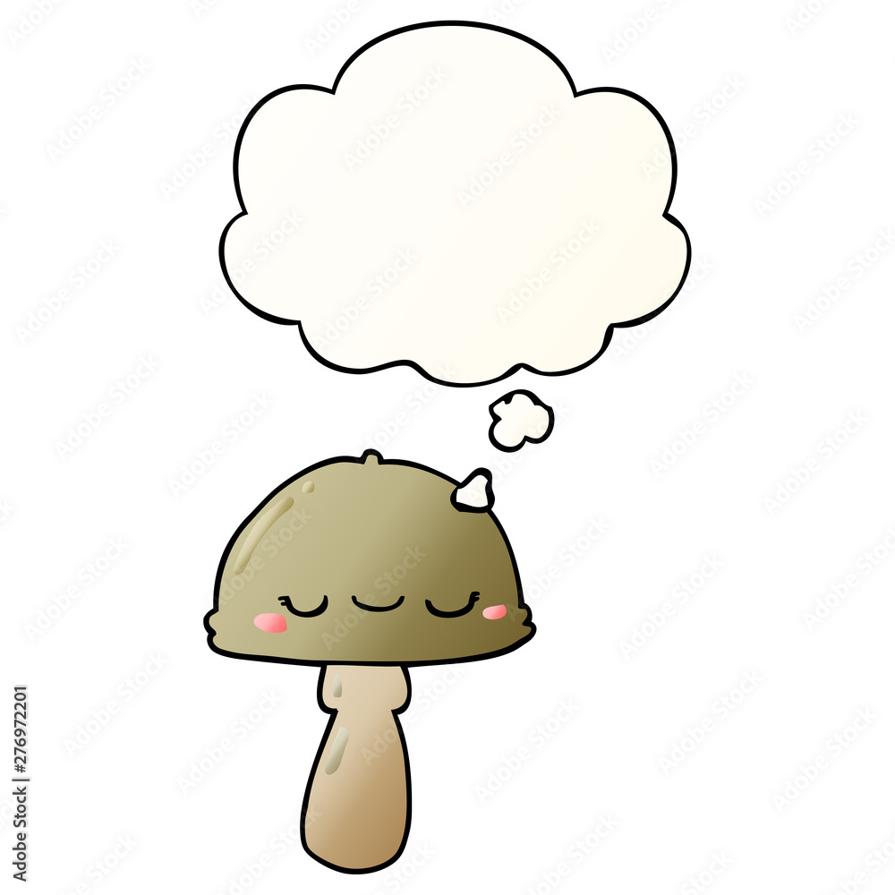 cartoon mushroom and thought bubble in smooth gradient style cartoon mushroom and thought bubble in smooth gradient style