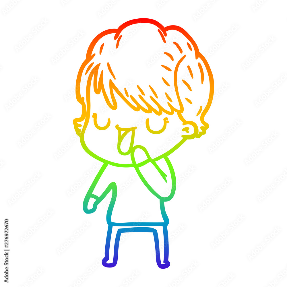 rainbow gradient line drawing cartoon woman talking rainbow gradient line drawing cartoon woman talking