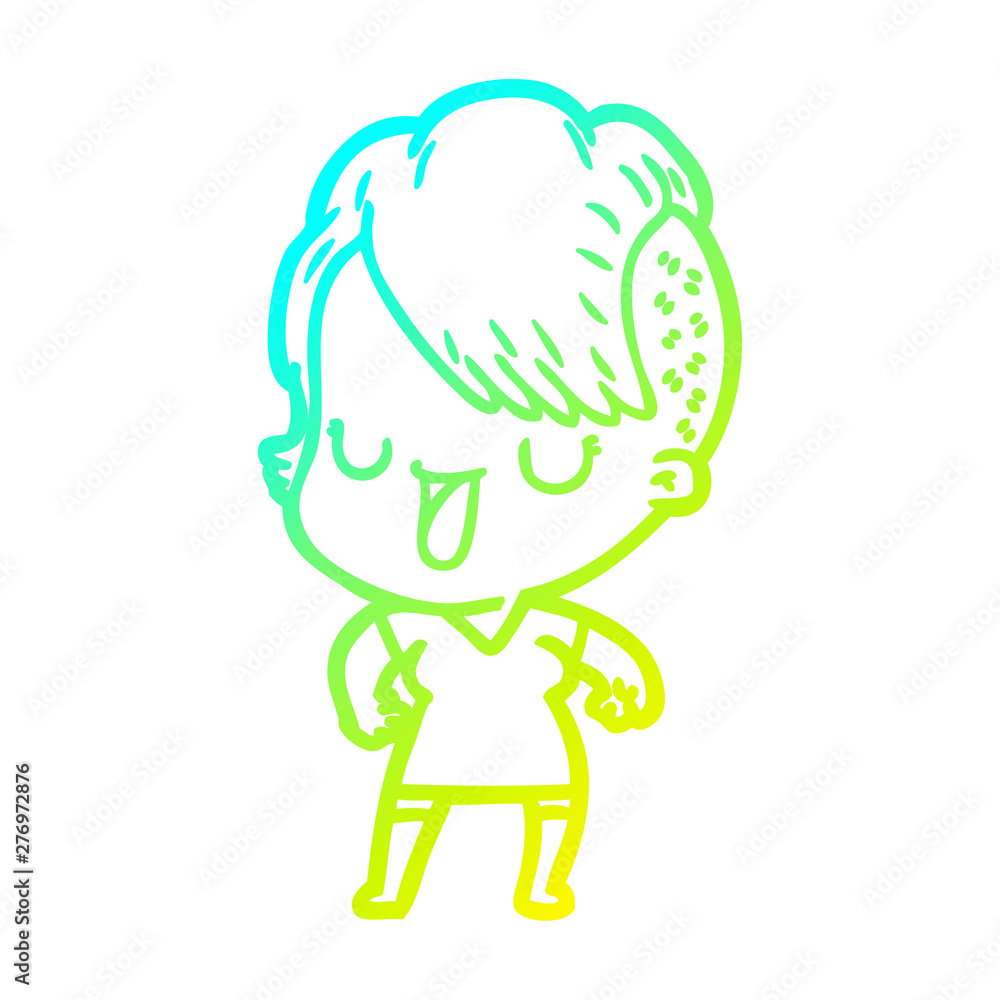 cold gradient line drawing cute cartoon girl with hipster haircut cold gradient line drawing cute cartoon girl with hipster haircut